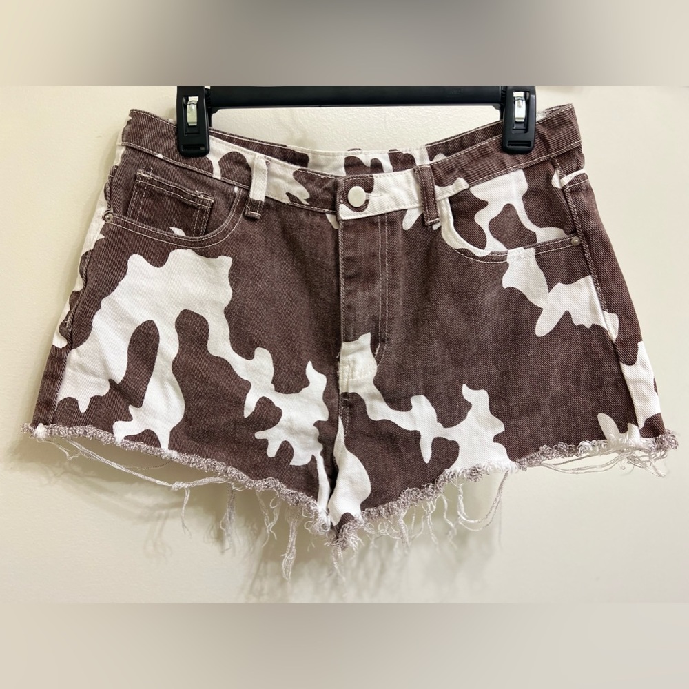 Brown cow print shorts